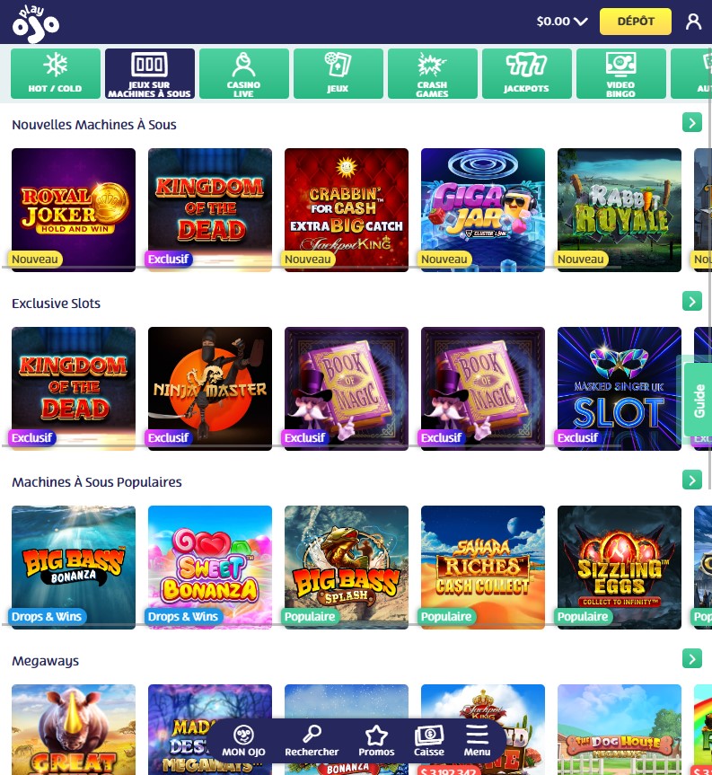 PlayOjo Casino Desktop Aperçu 1