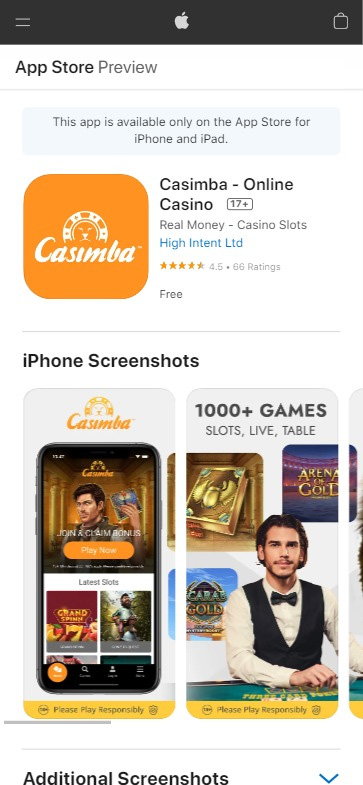 Casimba Casino Aperçu de l'application 1