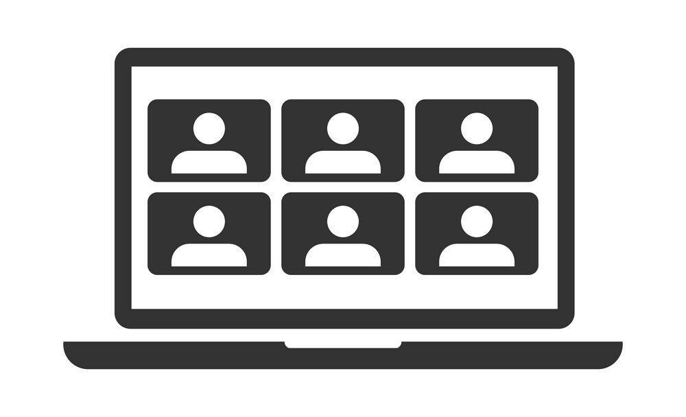 Un symbole montrant 6 avatars anonymes sur un écran d'ordinateur portable.