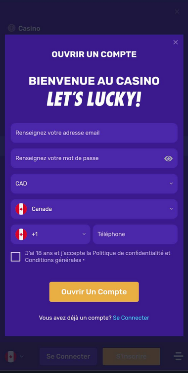 Let's Lucky Casino Registration Process Image 2
