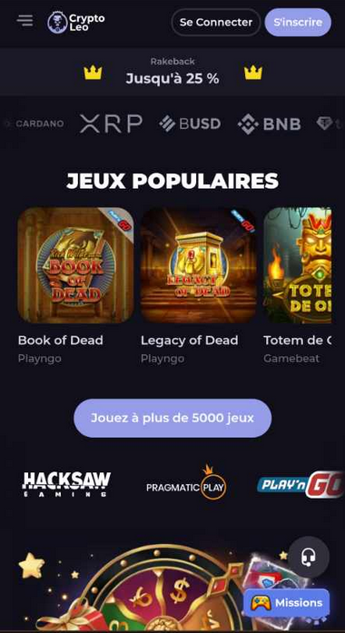 CryptoLeo Casino Mobile aperçu 2