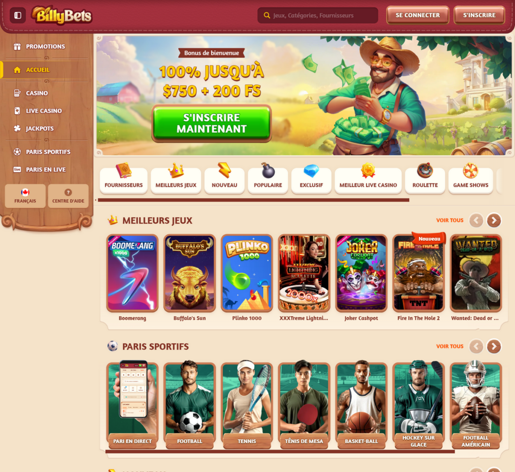 BillyBets Casino Desktop Aperçu 1