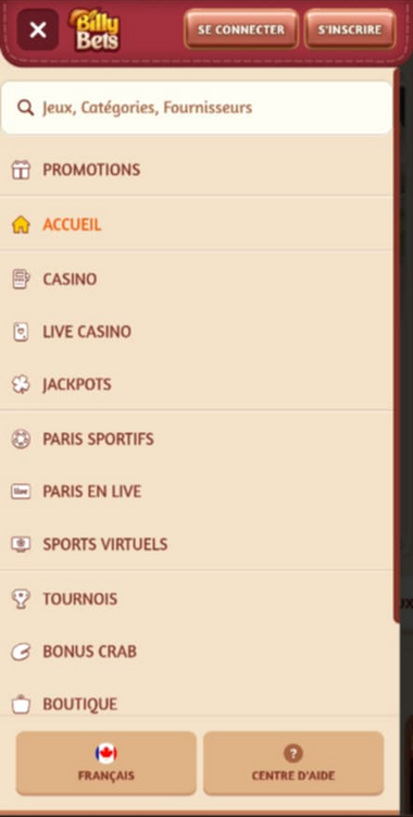 BillyBets Casino Mobile aperçu 1