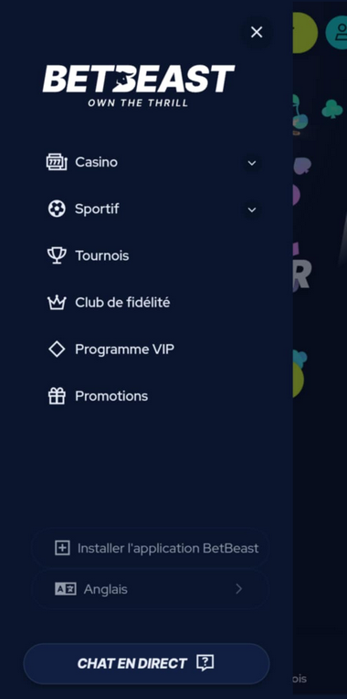 BetBeast Casino Mobile aperçu 1