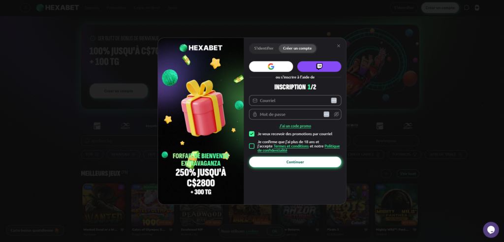 HexaBet Casino Registration Process Image 1