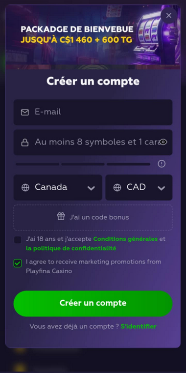 Playfina Casino Registration Process Image 1