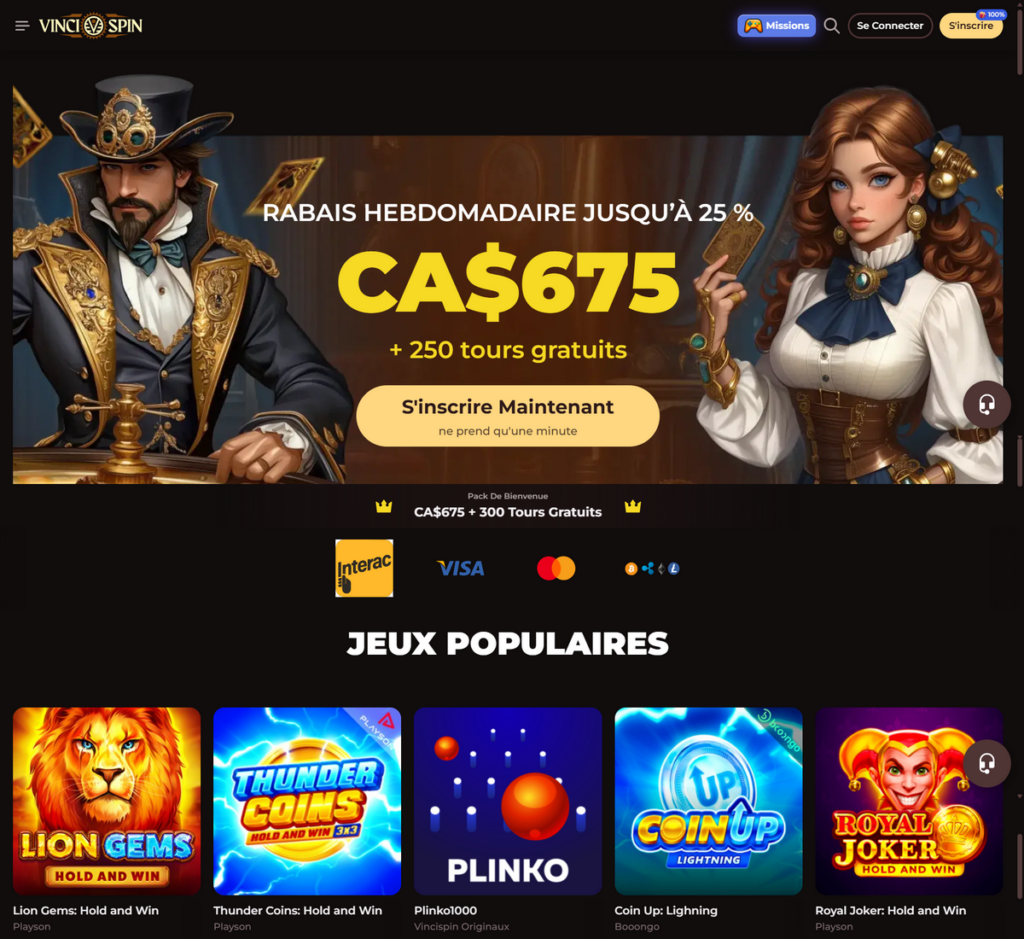 Vincispin Casino Desktop Aperçu 1