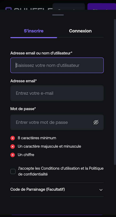 Shuffle Casino Registration Process Image 1