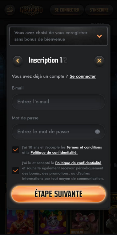 Gransino Casino Registration Process Image 2