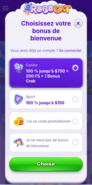 RoboCat Casino Registration Process Image 1