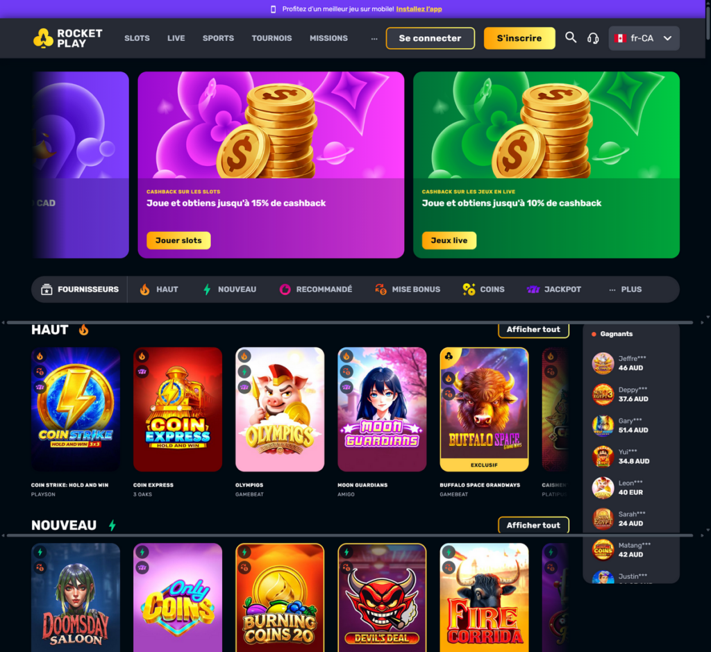 RocketPlay Casino Desktop Aperçu 1