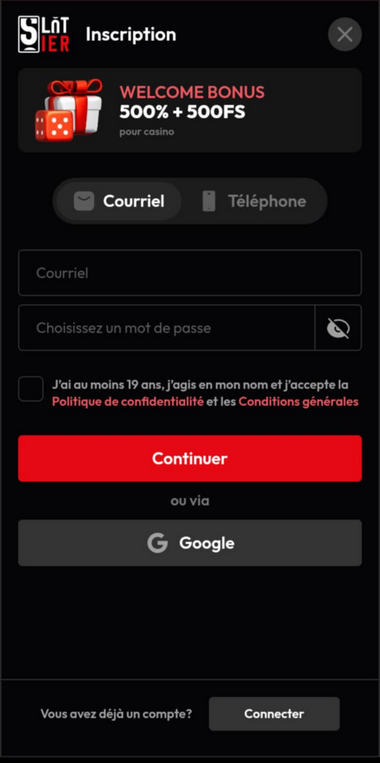 Slotier Casino Registration Process Image 1