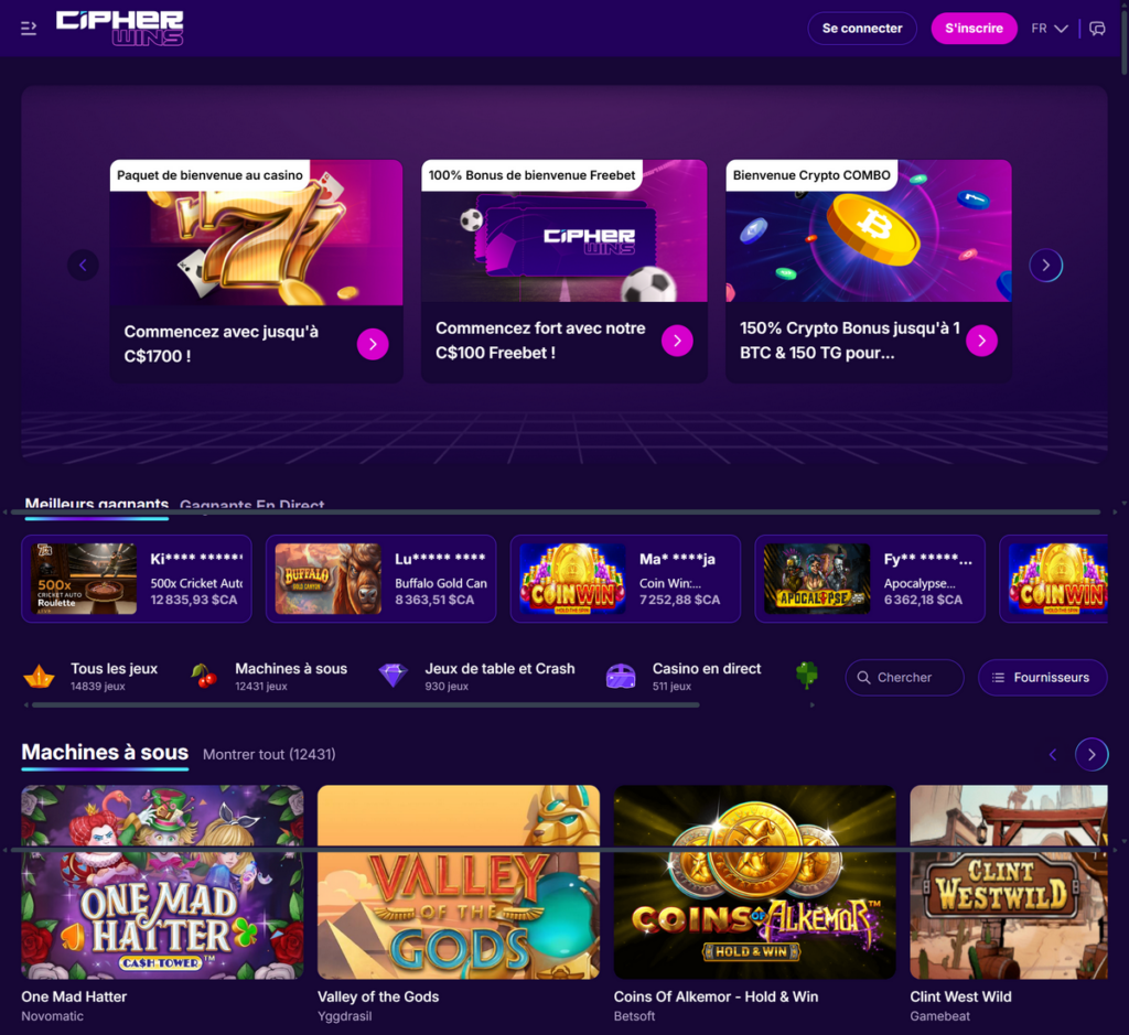 Cipherwins Casino Desktop Aperçu 1