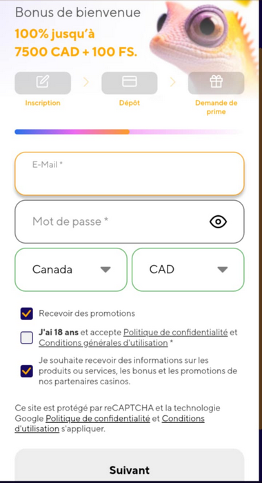 Dazard Casino Registration Process Image 1