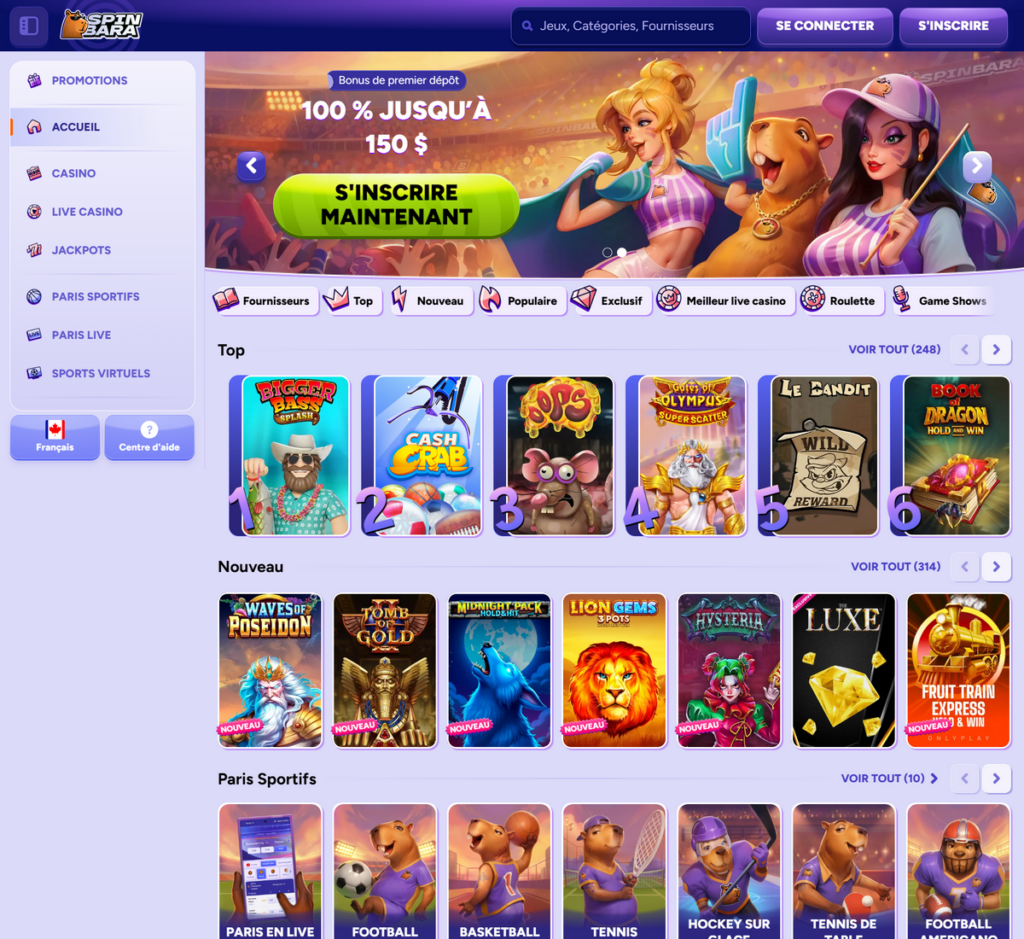 Spinbara Casino Desktop Aperçu 1