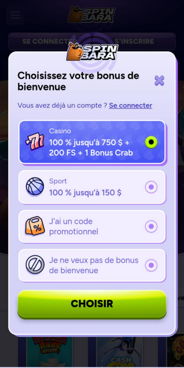 Spinbara Casino Registration Process Image 1