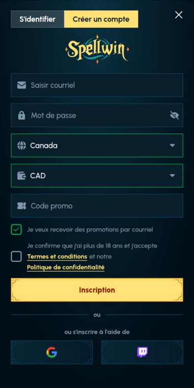 SpellWin Casino Registration Process Image 1