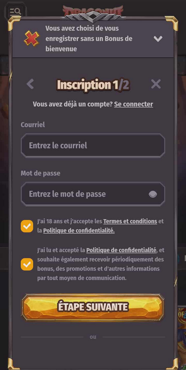 Dragonia Casino Registration Process Image 2
