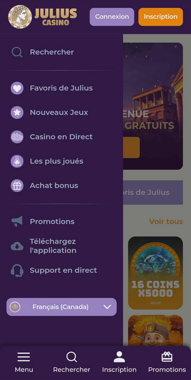 Julius Casino Mobile aperçu 1
