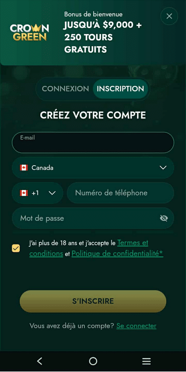 Crowngreen Casino Registration Process Image 1