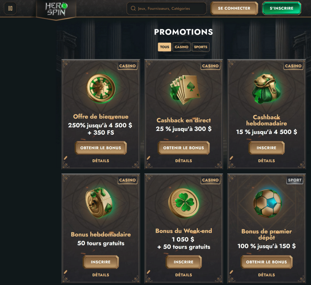 HeroSpin Casino Desktop Aperçu 2