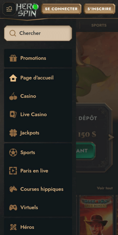HeroSpin Casino Mobile aperçu 1