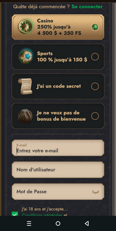 HeroSpin Casino Registration Process Image 1