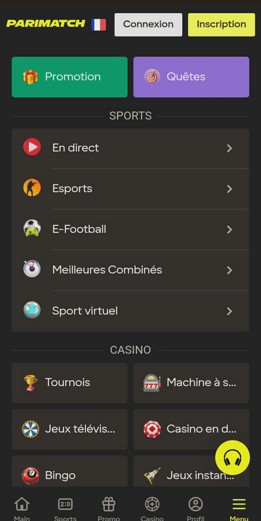 Parimatch Casino Mobile aperçu 1