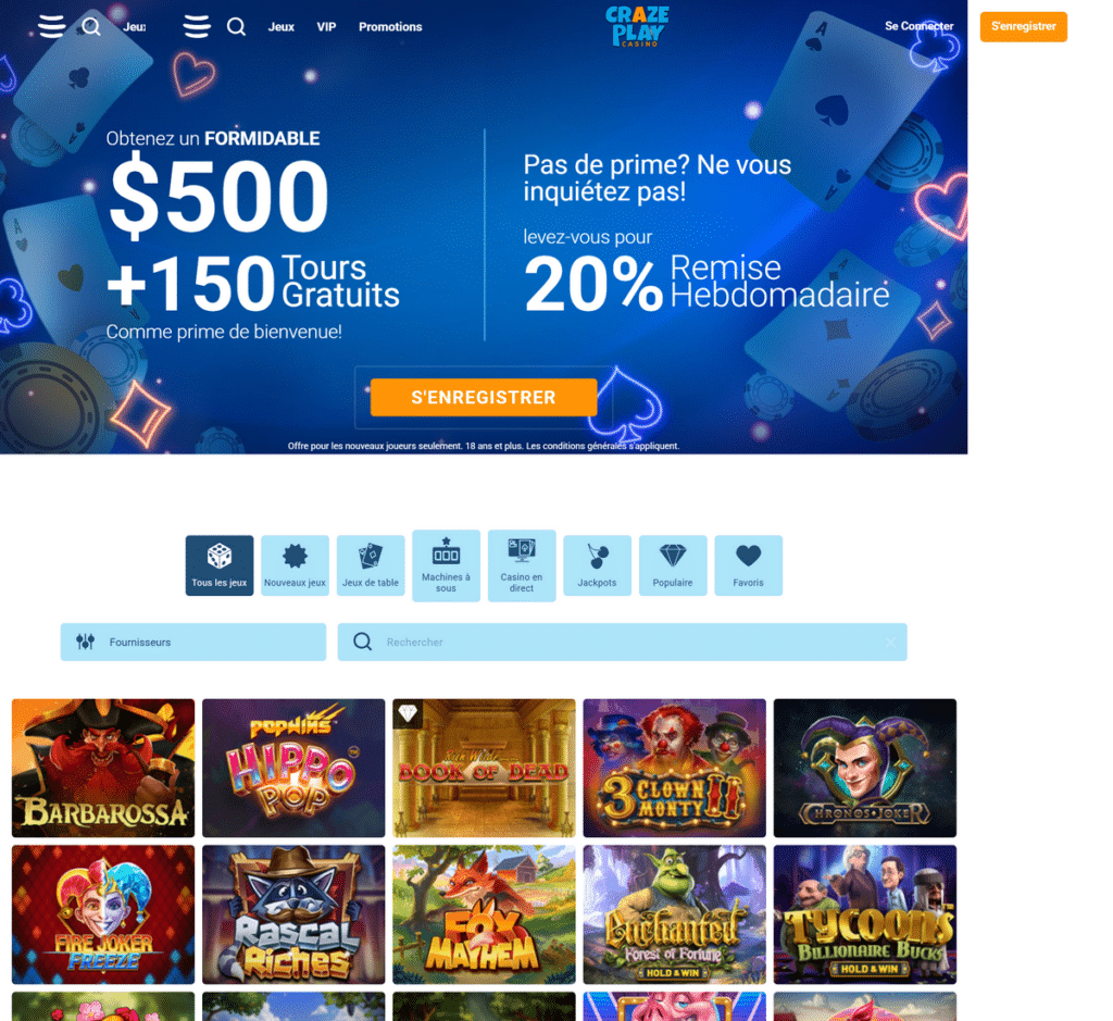 CrazePlay Casino Desktop Aperçu 1