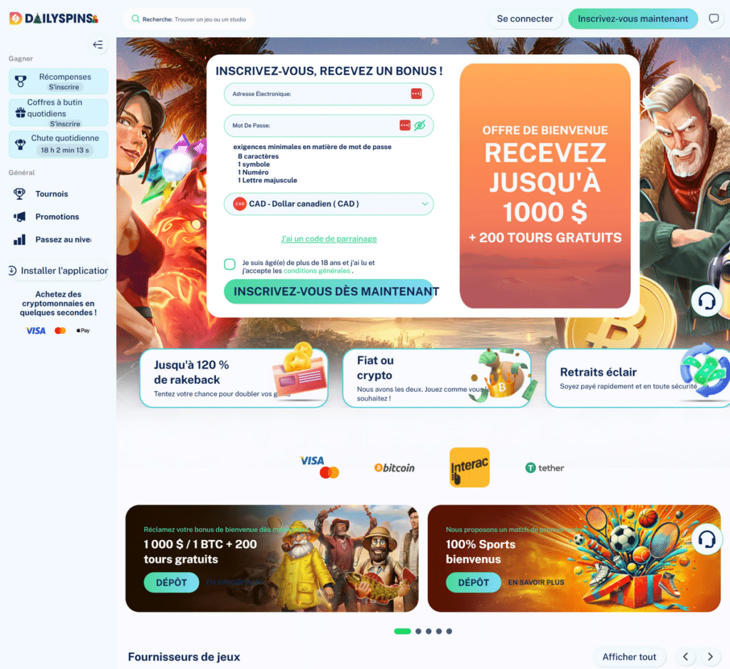 Dailyspins Casino Desktop Aperçu 1