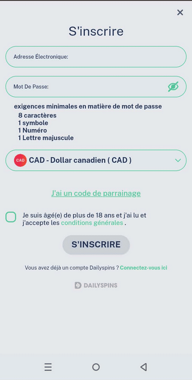 Dailyspins Casino Registration Process Image 1