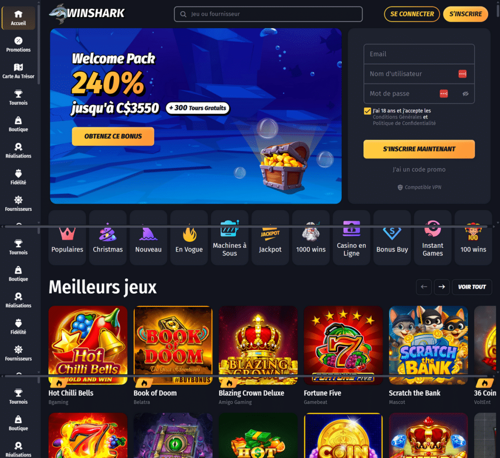 WinShark Casino Desktop Aperçu 1