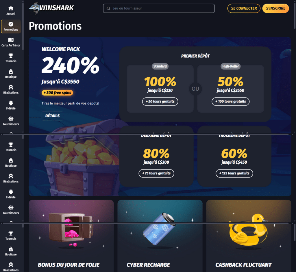 WinShark Casino Desktop Aperçu 2