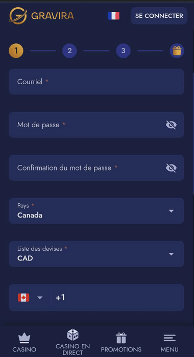 Gravira Casino Registration Process Image 1