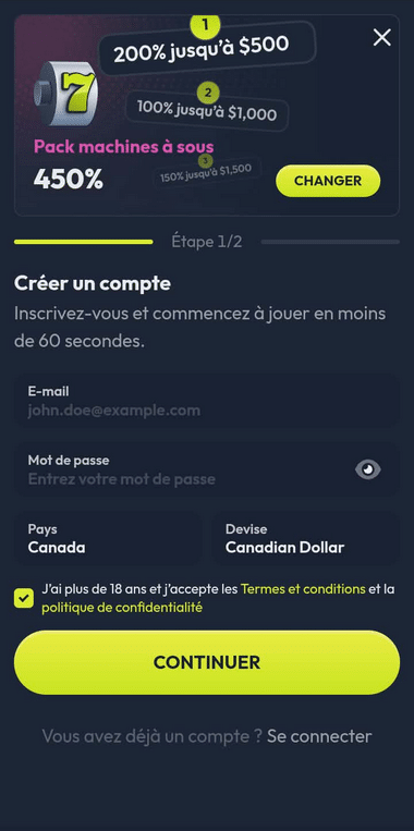 Winzter Casino Registration Process Image 1