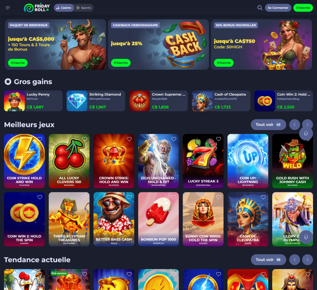 Fridayroll Casino Desktop Aperçu 1