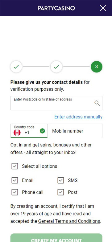 PartyCasino Ontario Registration Process Image 1