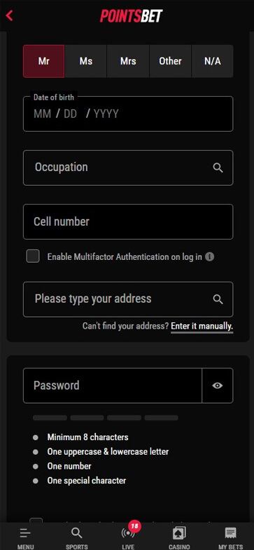 PointsBet Casino Ontario Registration Process Image 1