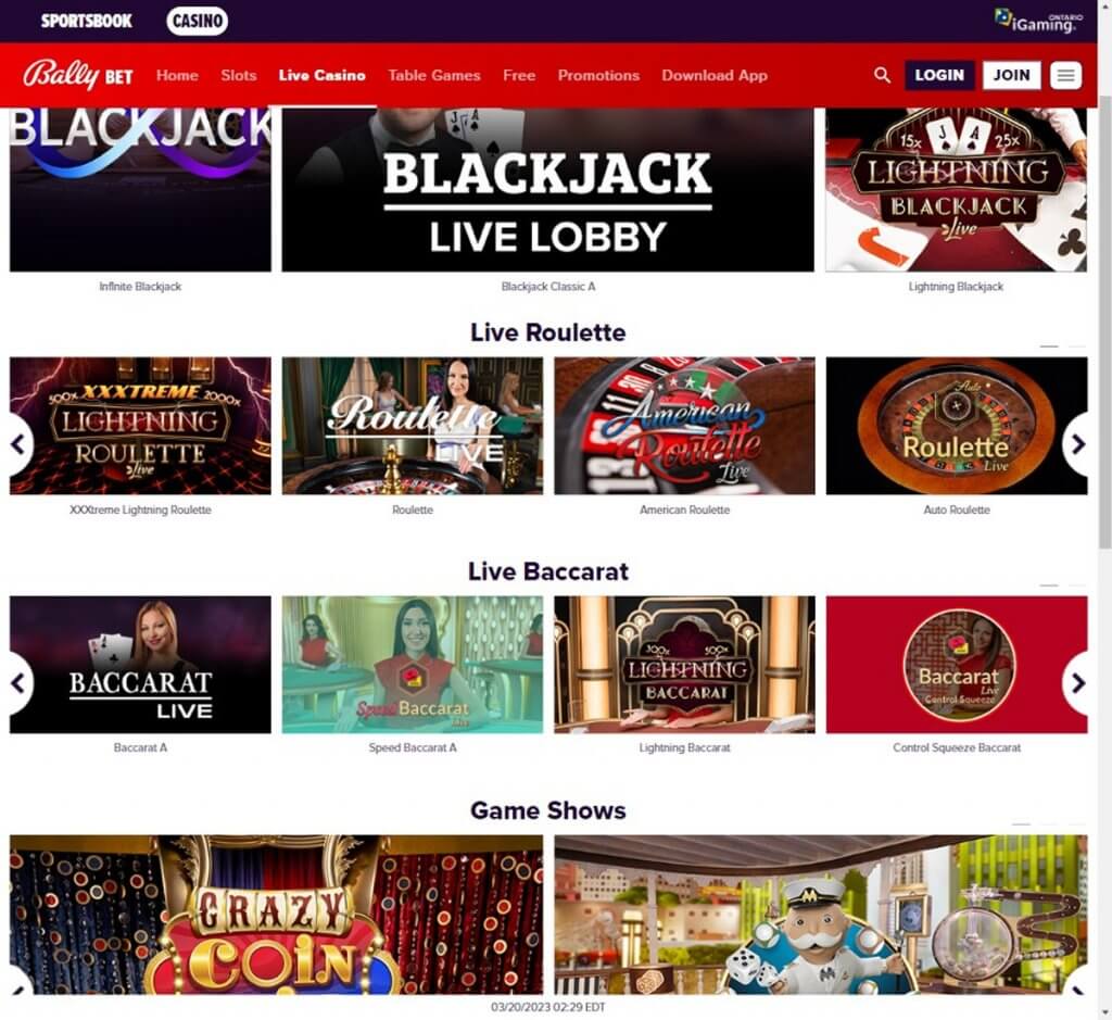 Bally Bet Casino Ontario Desktop Preview 2