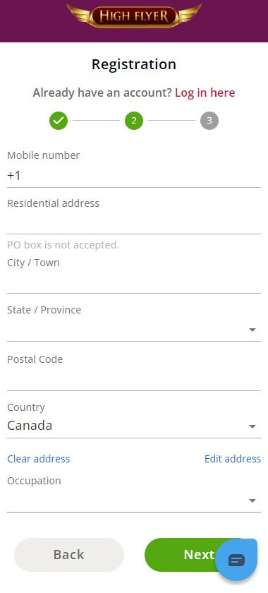 High Flyer Casino Ontario Registration Process Image 3