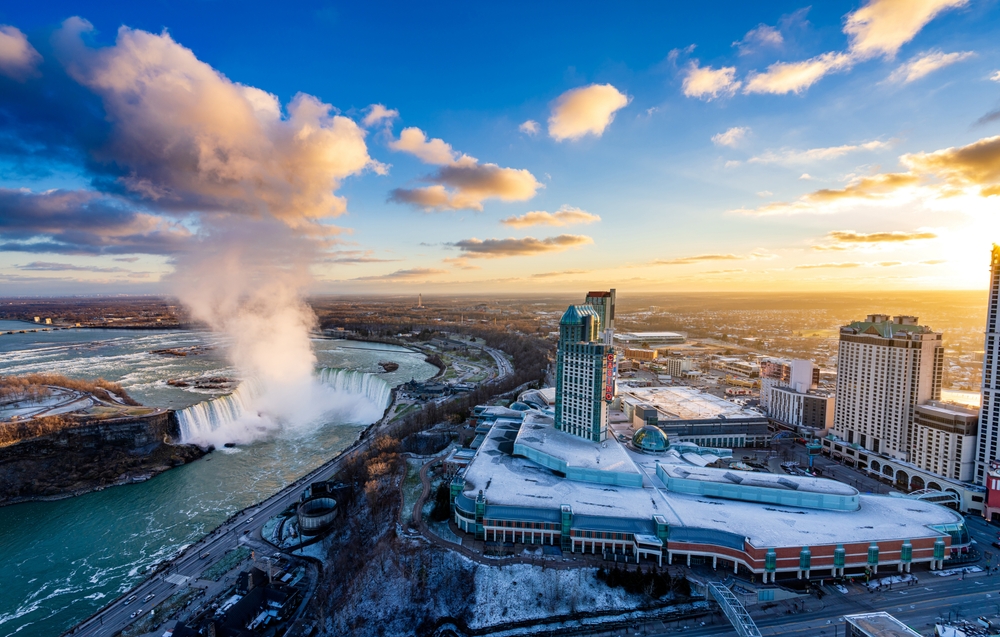 Aerial view of Niagara Casino and Falls