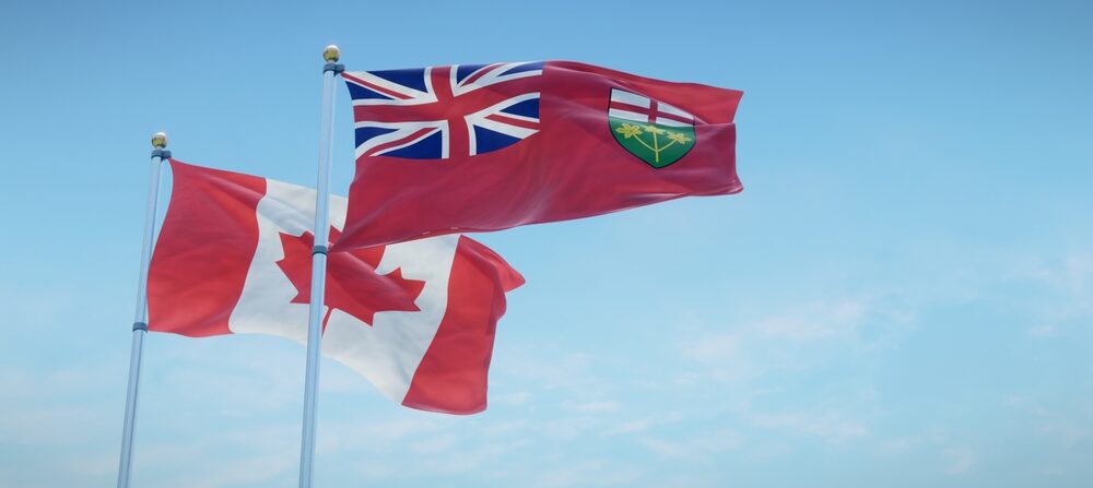 The flags of Canada and Ontario fly together