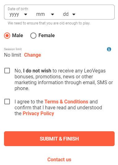 LeoVegas Casino Registration Process Image 4