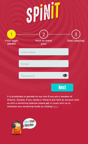 Spinit Casino Registration Process Image 1