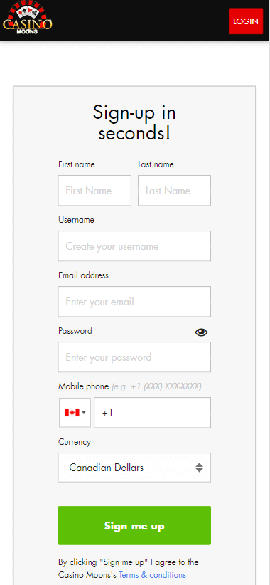 Casino Moons Registration Process Image 1