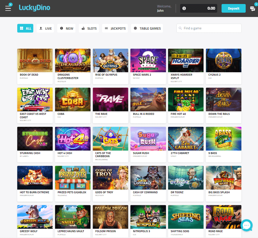 LuckyDino Casino Desktop Preview 1