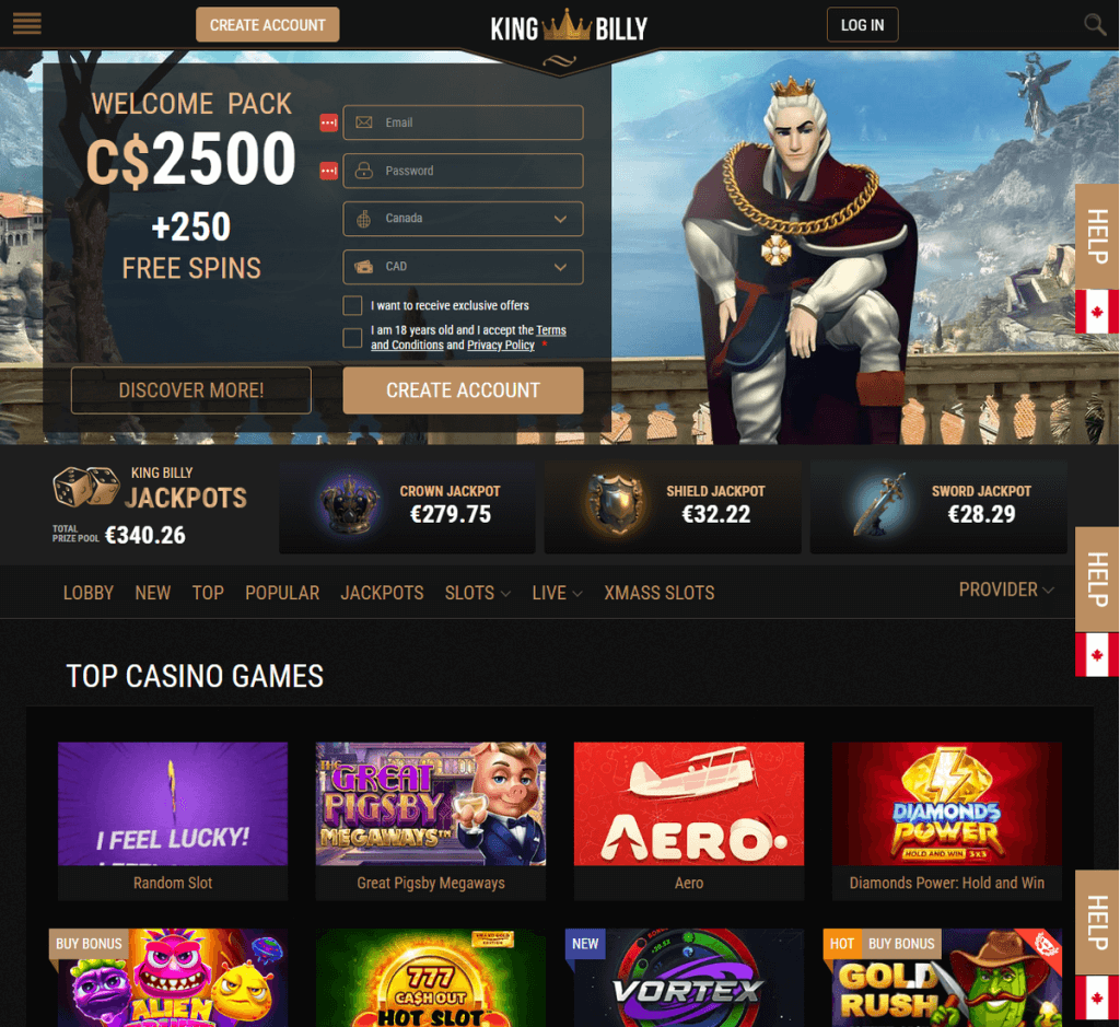 King Billy Casino Desktop Preview 2