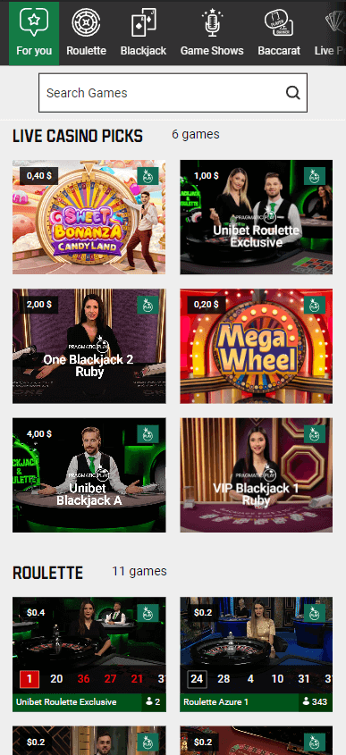 Unibet Casino Mobile Preview 2