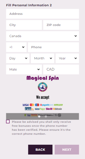 Magical Spin Casino Registration Process Image 2