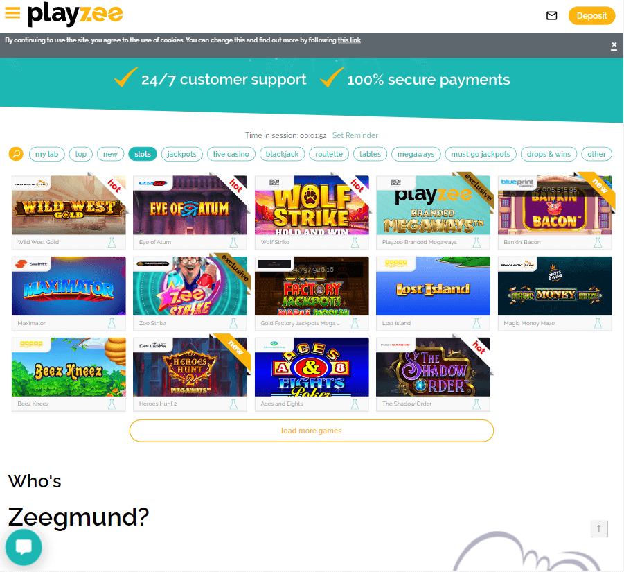 Playzee Casino Desktop Preview 1